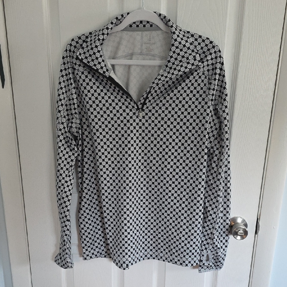 Lands' End Light Gray 3/4 Zip Long Sleeve Top